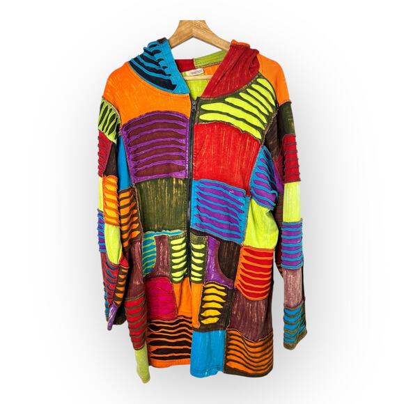 Greater Good Network Tops - Greater Good Network XXL Hippie Patchwork Jacket Hoodie Festival Indie Artsy